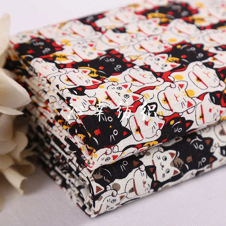 FFLACELL 1 м мультфильм Lucky Cat печати ткани ручной работы DIY лоскутное шитье рот золото