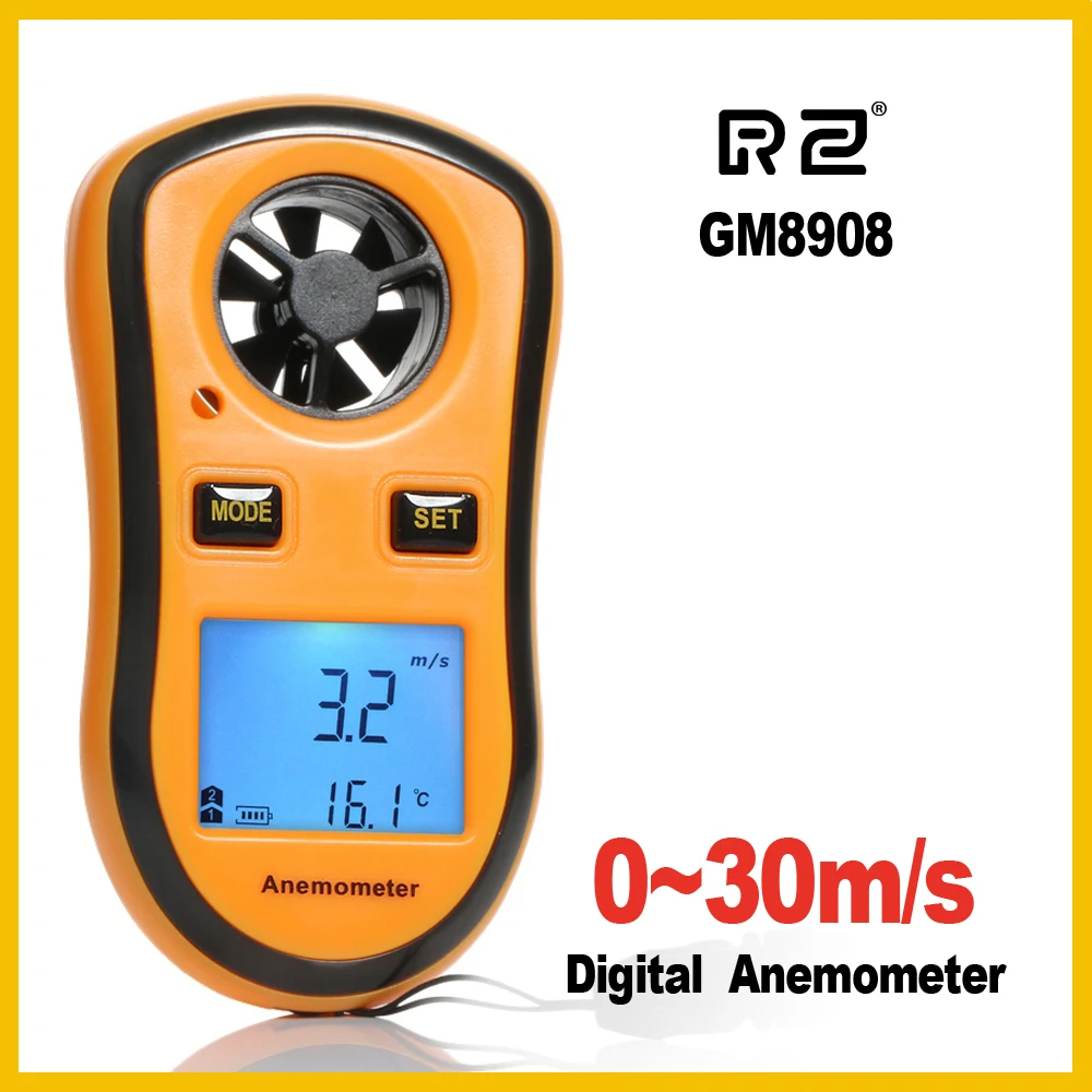 RZ GM8908 переносной Анемометр измеритель скорости ветра 30 м/с ЖК дисплей цифровой