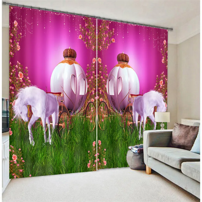 

kids Bedroom Luxury Blackout 3D Window Curtains For Living Room Drapes cortinas Rxideaux Fashion carriage print Customized size