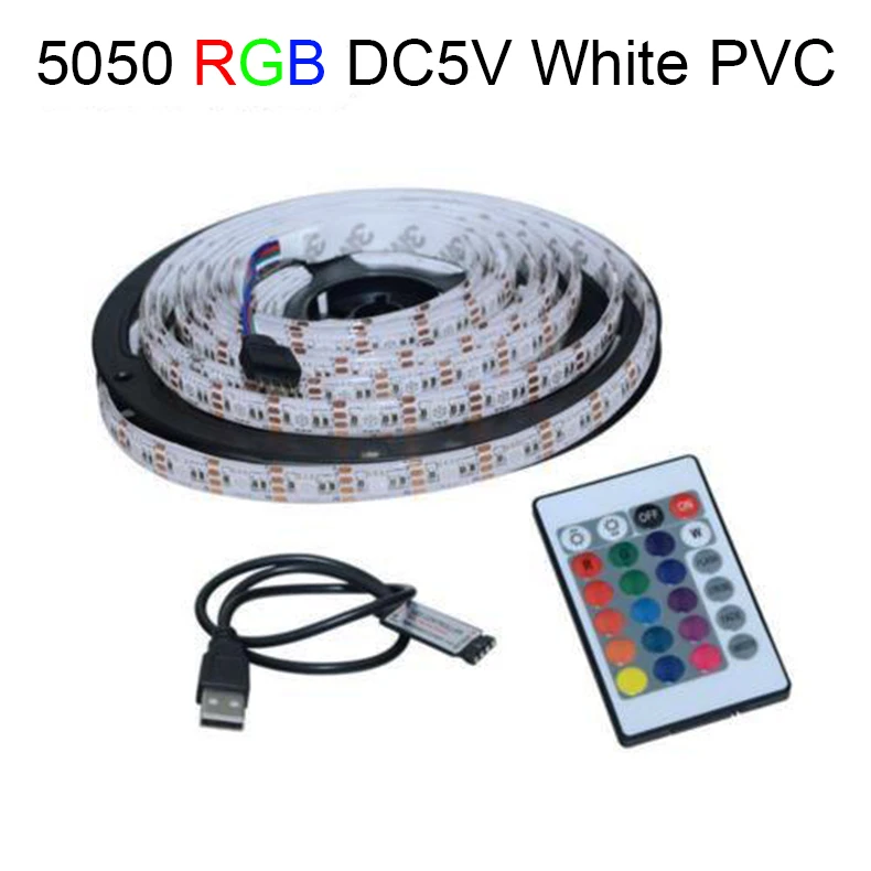 DC 5V USB LED Strip 5050 Waterproof RGB Flexible 50CM 1M 2M With Free 3Key Mini 17Key IR Remote Tape | Освещение