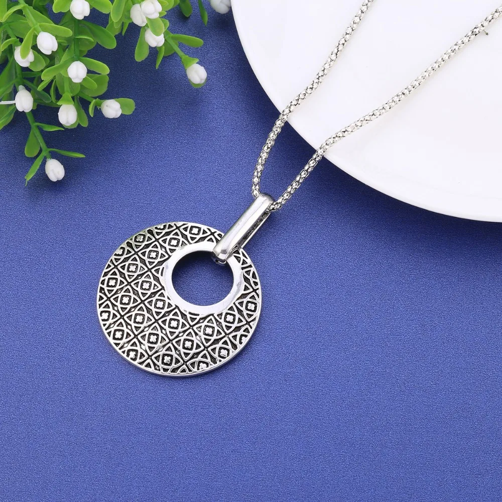 Vintage Big Round Pendant Necklace Women Sweater Long Chains Classic Style Jewelry Geometric Necklaces European Fashion | Украшения и