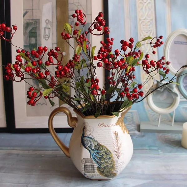 Red 1 шт. DIY поддельные ягоды ветка шелк искусственный гранат вишня Свадебный букет домашний Рождественский декоративный цветок - Цвет: Red
