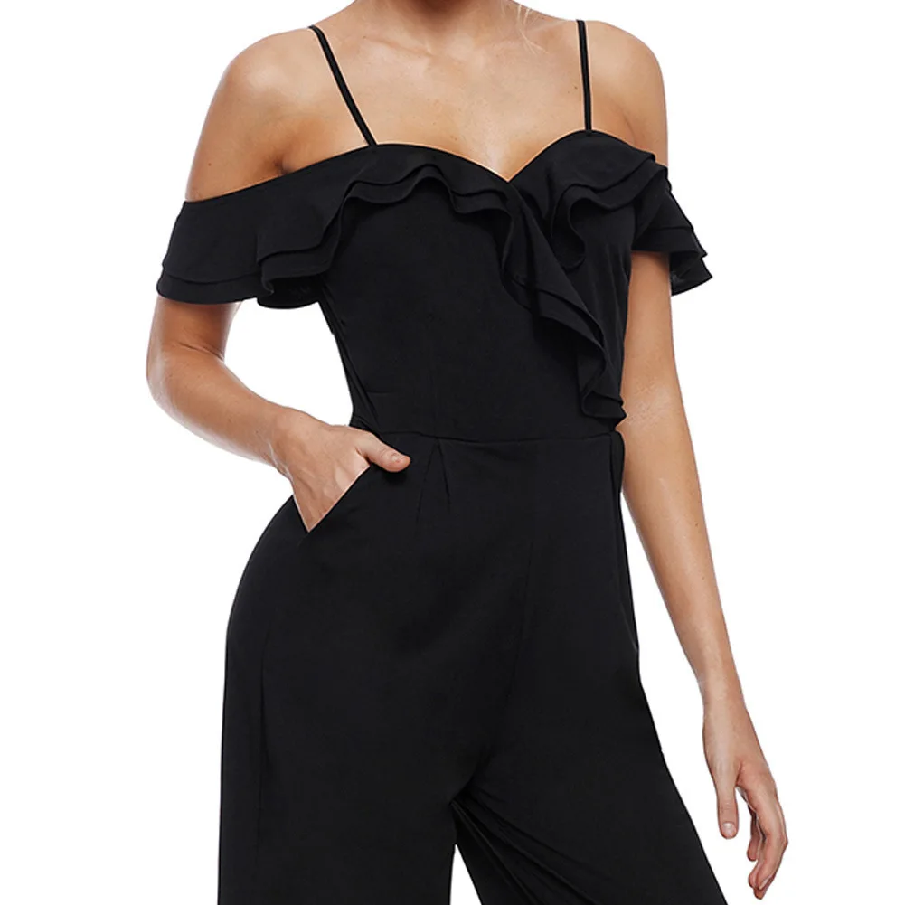 Summer New Pattern Solid Color Tube Top Short Sleeve Contain Pocket Back Zipper Leisure Time Black Jumpsuit | Женская одежда