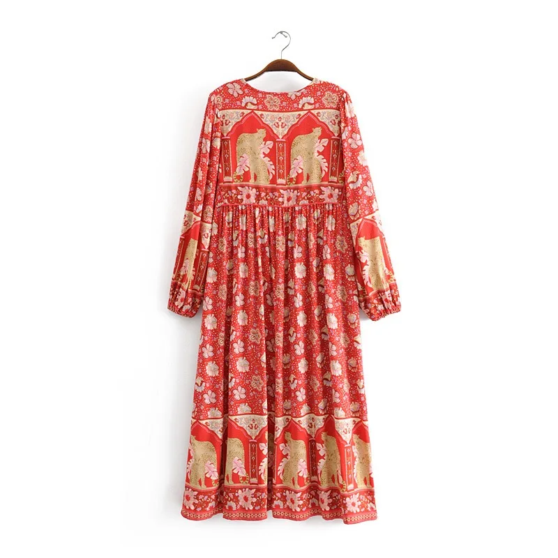 Богемное платье в стиле бохо на шнуровке с v-образным вырезом и цветочным принтом