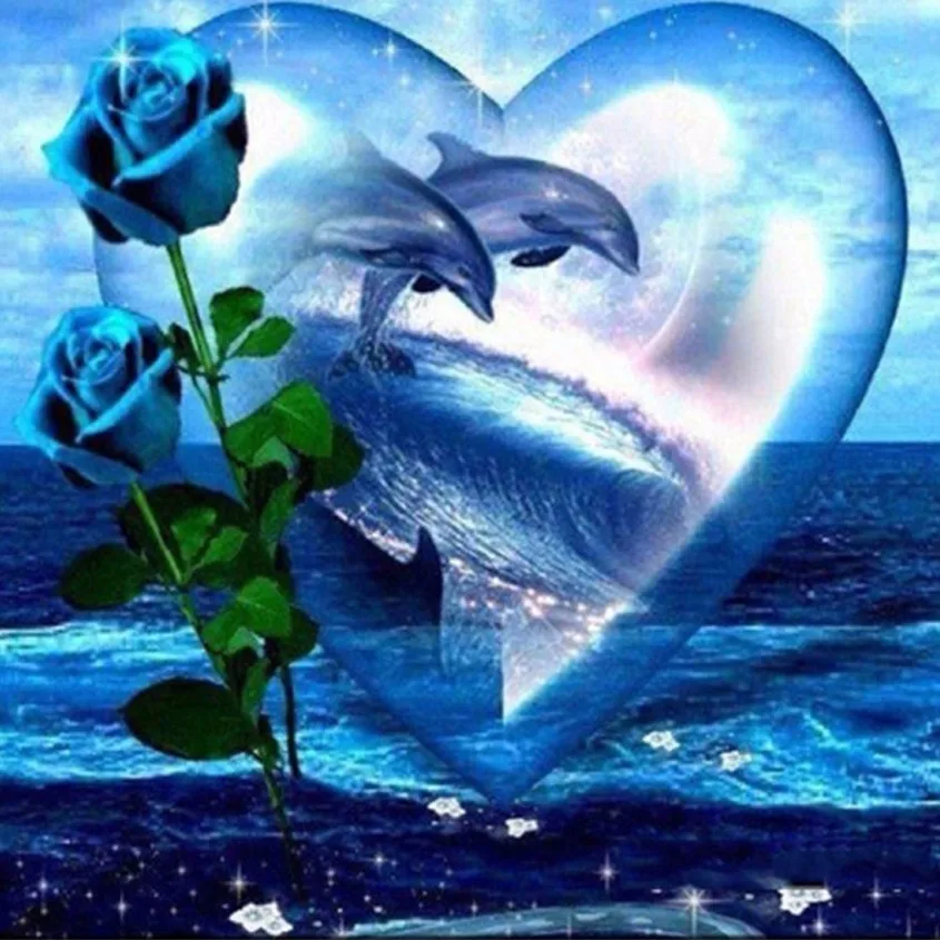 Полный 5D Diy Daimond картина &quotLove Roses &amp Dolphins&quot 3D Вышивка крестом квадратный горный