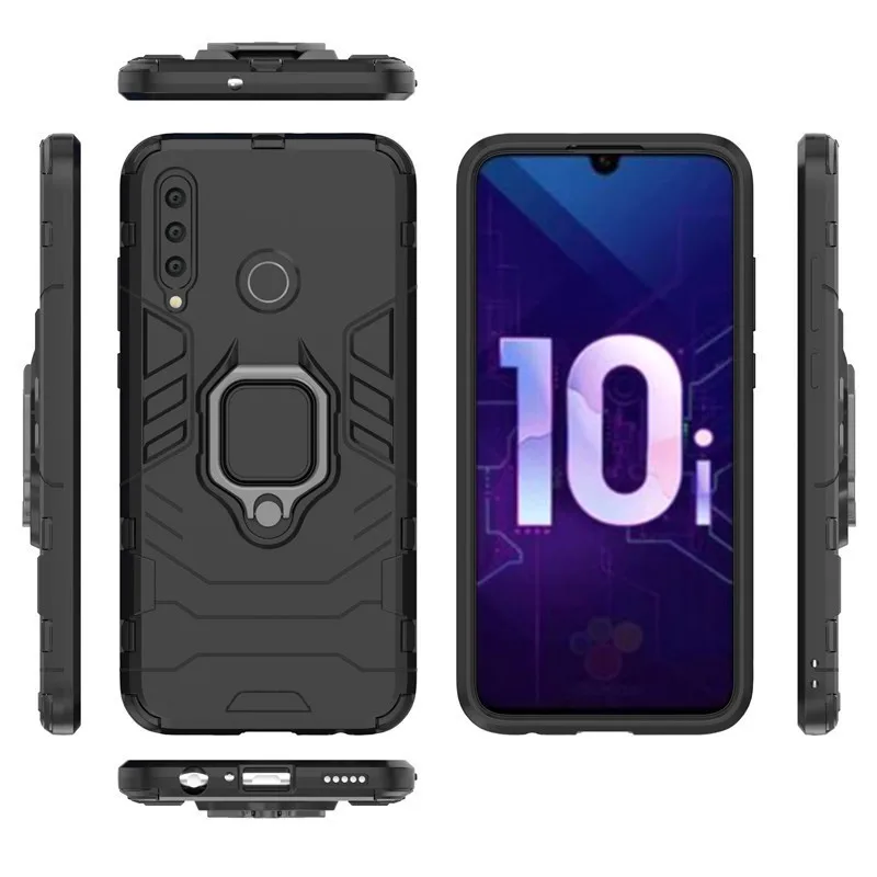 Черный Honor 10i чехол Honor 10i HRY-LX1T чехол автомобильный магнитный держатель-кольцо для пальца крышка для huawei Honor 10i Honor10i 10 Я 6,21 дюймов в виде ракушки - Цвет: Черный
