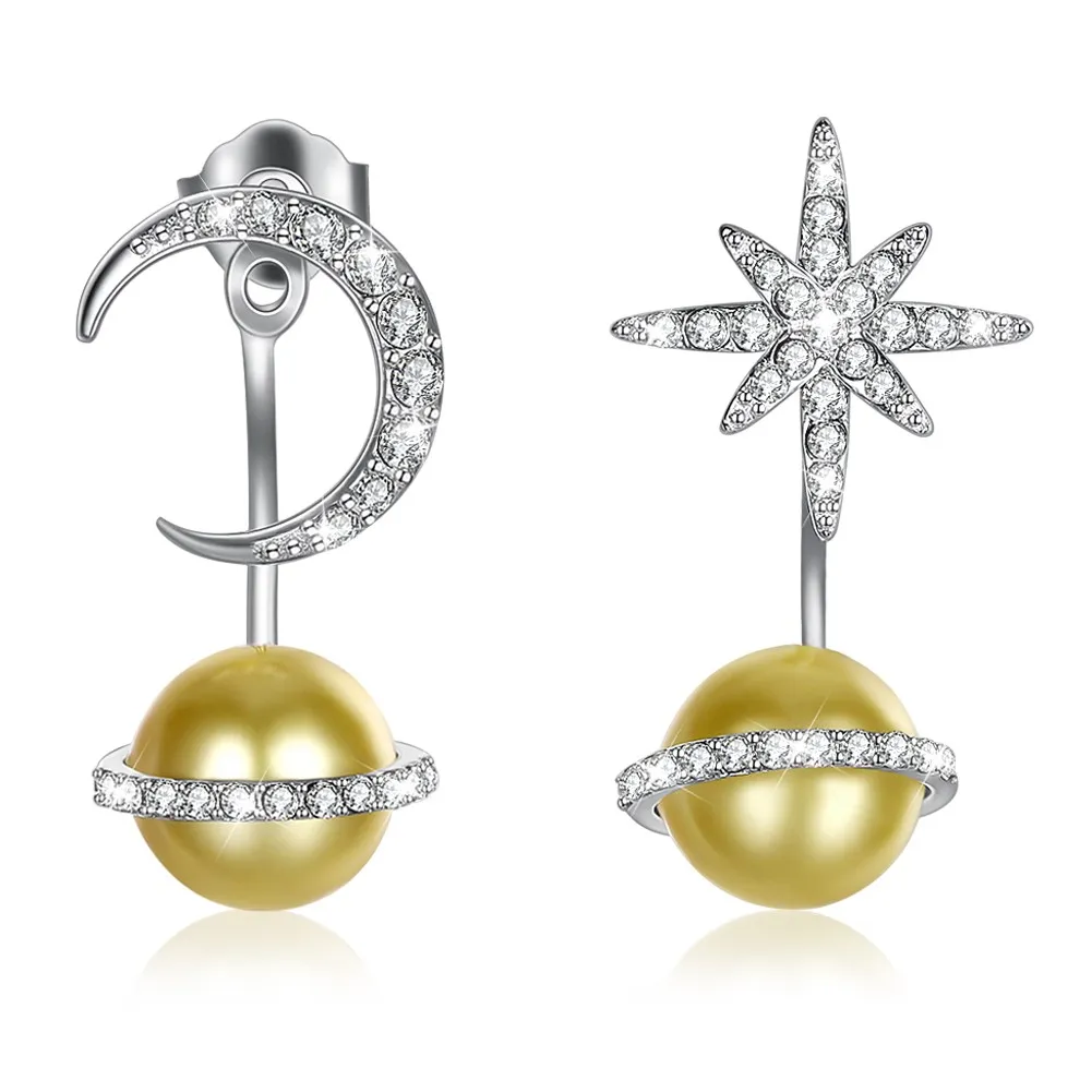 LEKANI, Новое поступление, кристаллы от Swarovski, 925 пробы, серебряные серьги для женщин, звезды, луна, жемчуг, подвеска, серьги-гвоздики, ювелирное изделие