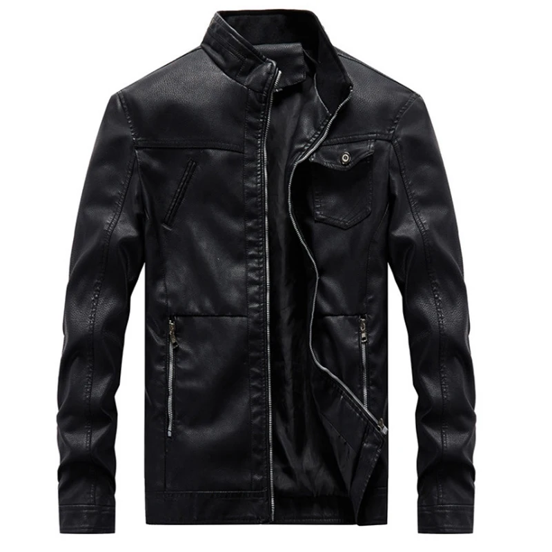 

2019 новый человек кожаная куртка воротник стойка Slim Fit мотоцикл Для мужчин Кожаные куртки пальто Повседневное Искусственная Кожа Верхняя од...