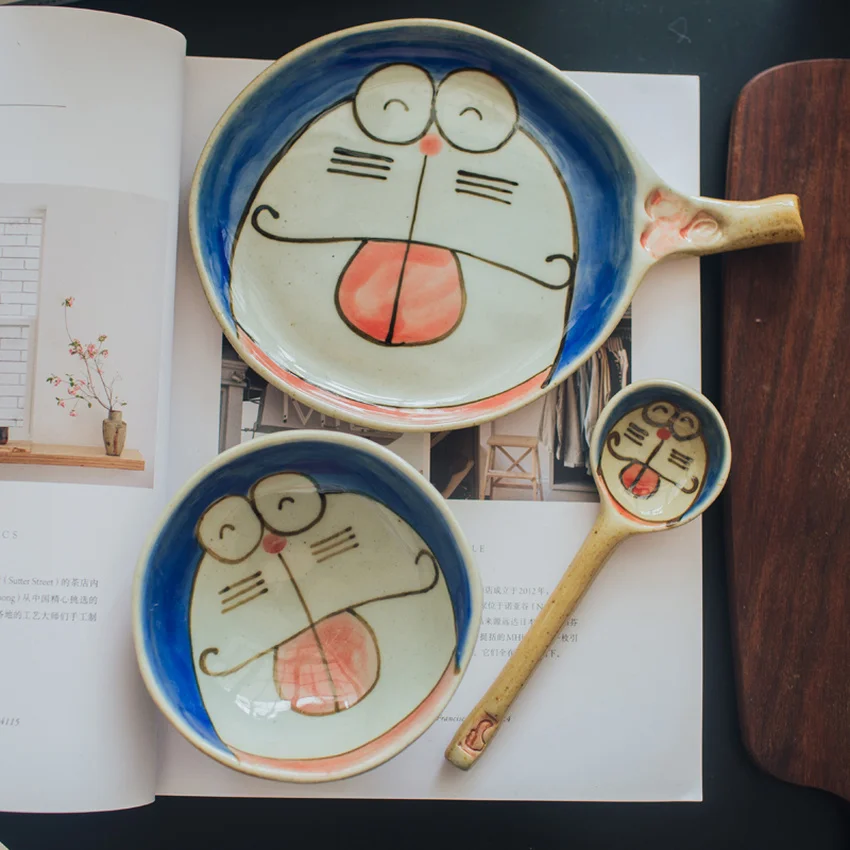 Оригинальный Doraemon ручной Керамика с орнаментом Rice кухонная миска набор