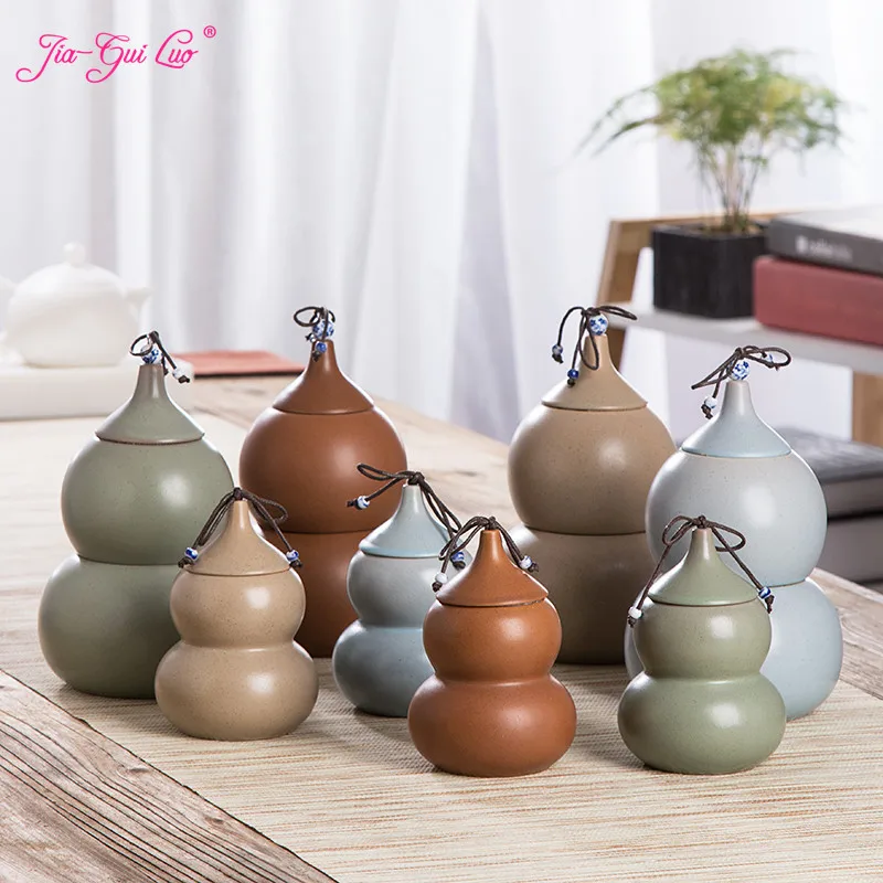

JIA-GUI LUO Ceramic Gourd style tea box Dried fruit storage cans Sealed bottle Tea Accessories storage box ceramic jar D085