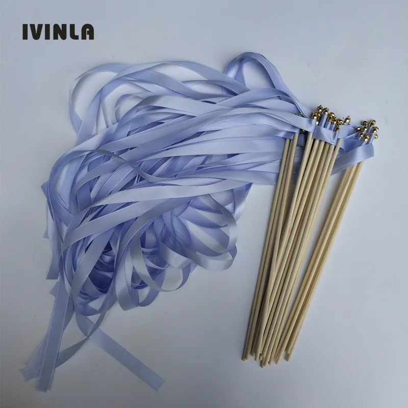 

50pcs/lot light blue Wedding Ribbon Wands with Bells for wedding party