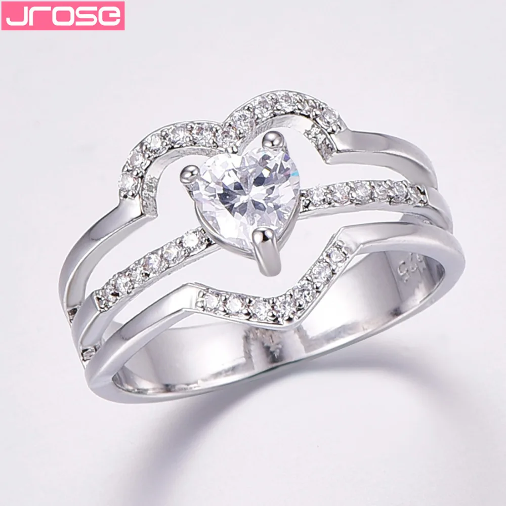 jrose Wome's Fashion Love Style Rainbow White CZ Silver Color Ring Size 6 7 8 9 For Wedding Party Jewelry Christmas Gift | Украшения и