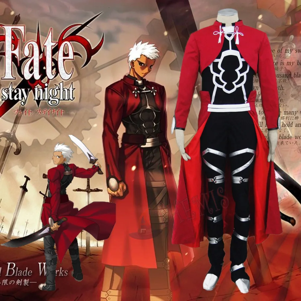 Athemis Fate Stay Night Archer костюм для косплея красное пальто полный комплект с коленной