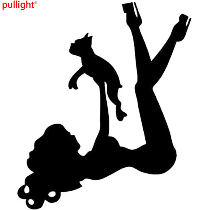 Виниловая наклейка с изображением девушки Бостон-терьером 9*11 см | Автомобили и