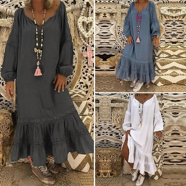 2019 легкое платье с длинными рукавами и круглым вырезом | Женская одежда