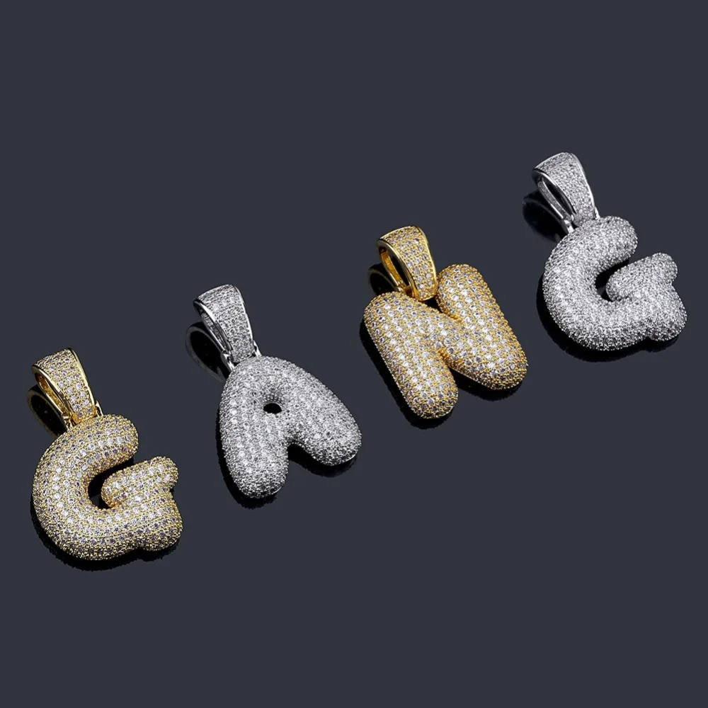 TOPGRILLZ хип хоп мужские ювелирные изделия A-Z Micropave Циркон пользовательское имя Пузырьковые буквы льдом кулон ожерелье с теннисная цепочка DIY