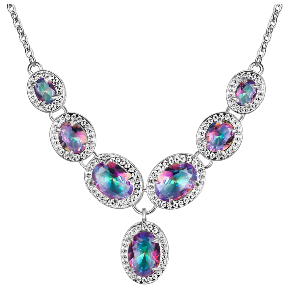 Комплект с серебряным покрытием merek pesona Wanita busana permata safir biru liontin kalung untuk wanita asli murni