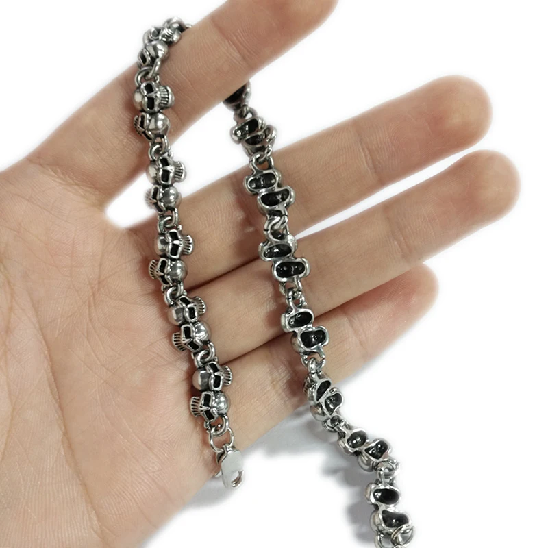 Mens Vintage Gothic Jewelry Silver Color Twins Skull Punk Rock Bracelets Halloween Bangles Boys Hip Hop Bracelet for Gifts Sale | Украшения