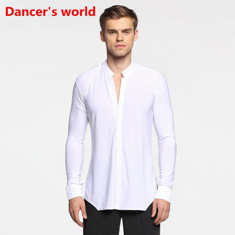 Пуговицы с длинным рукавом Мужские латинские рубашки Верх для танцев Бальные