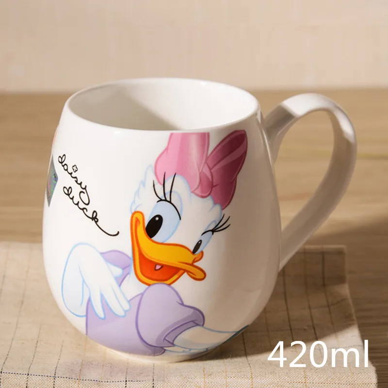Daisy Duck(420ml) Мультяшная кружка Микки и Минни, керамические чашки для молока, 320 мл/420 мл, креативная Мода для пар, чашка для кофе и воды, милая чашка для завтрака, рождественские подарки - Цвет: Daisy Duck(420ml)