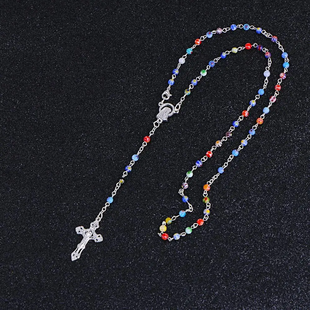 Коми 2018 новая стеклянная цветная бусина серебряный крест кулон ожерелье Женщины