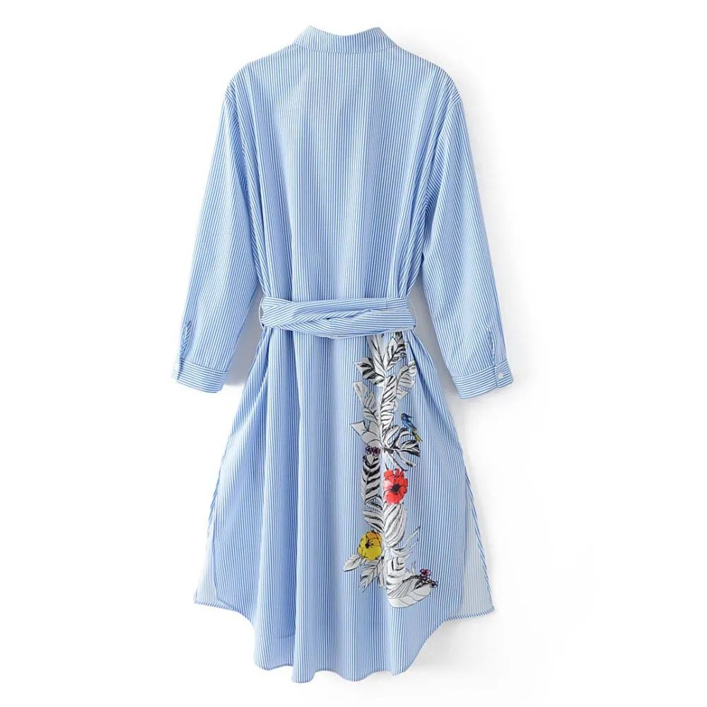 Женское Повседневное платье Лето 2017 г. Новые полосы Style отложной воротник с