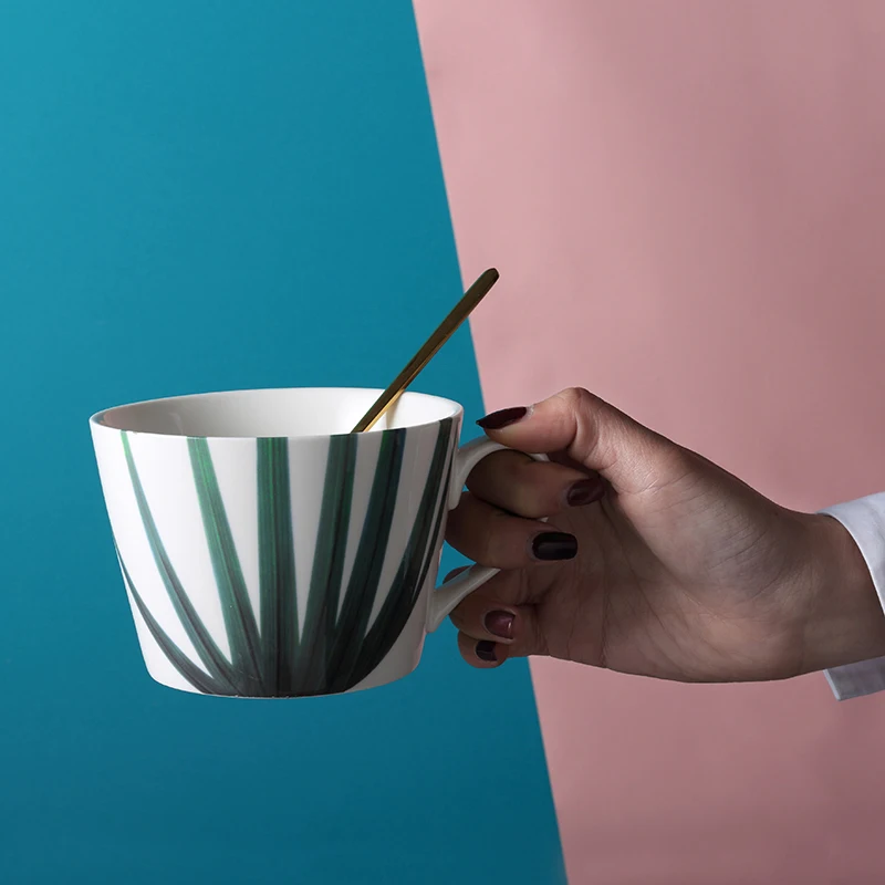 1 шт. кружка с зелеными листьями в европейском стиле керамическая для молока воды