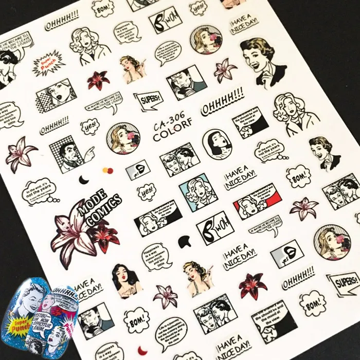 Белый Новейшая CA серия 306 Mode Comics дизайн 3d наклейки для ногтей японский тип DIY Инструменты для украшения - Цвет: Белый