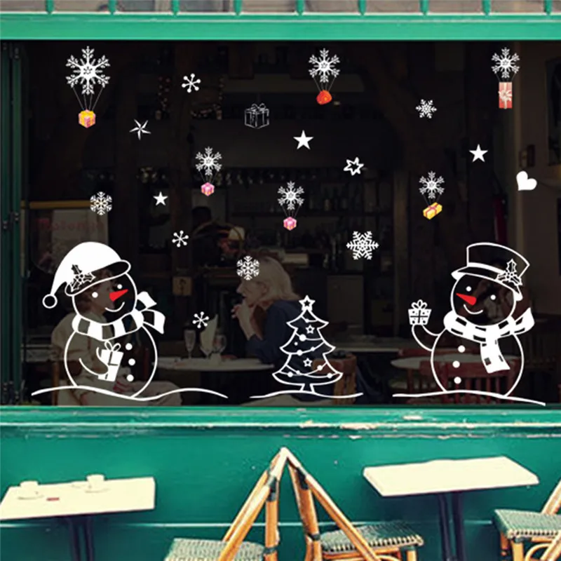 Festival Wall Sticker Christmas Snowman Showcase stickers Merry Christmas Happy New Year Create atmosphere Glass Window stickers