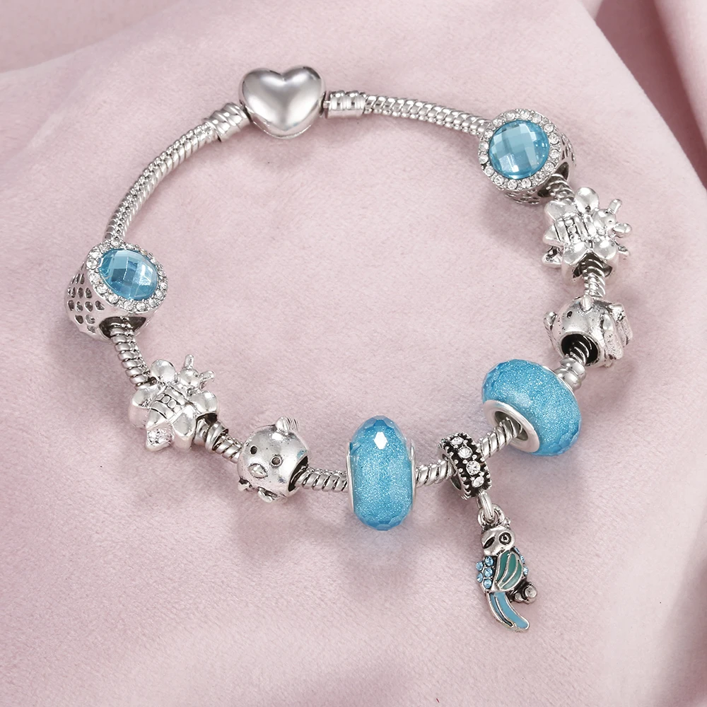 Женский летний браслет в стиле синего океана с бусинами стрекозой сердечком и