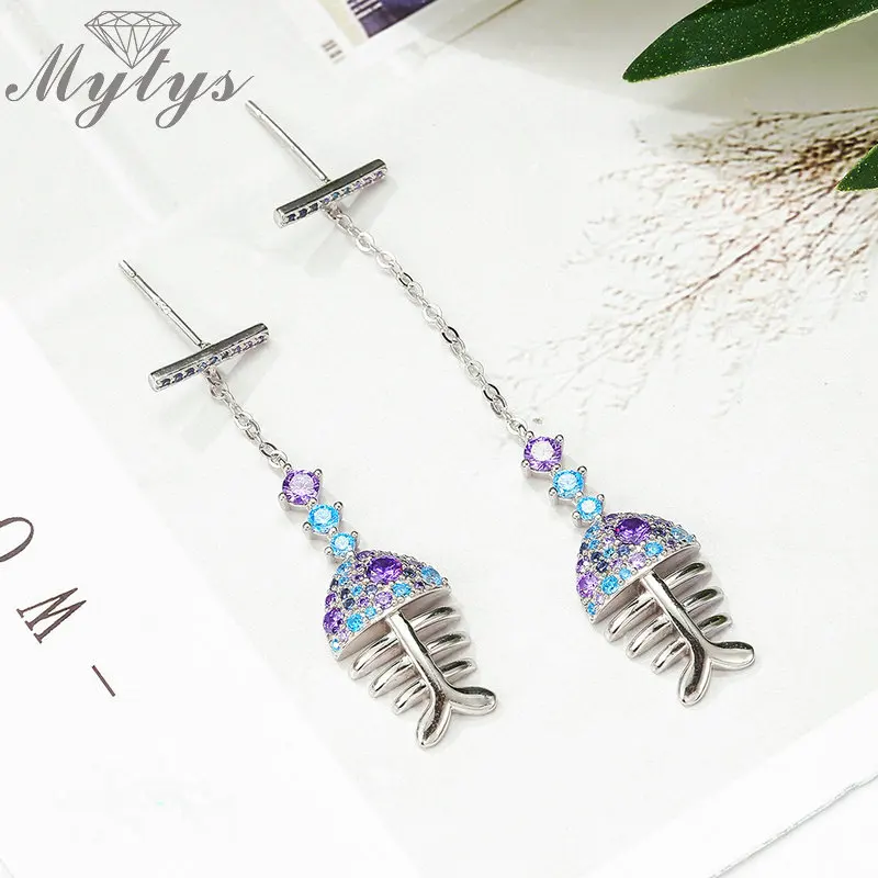 Серьги Mytys из серебра 925 пробы модные летние серьги высокого качества с цветным
