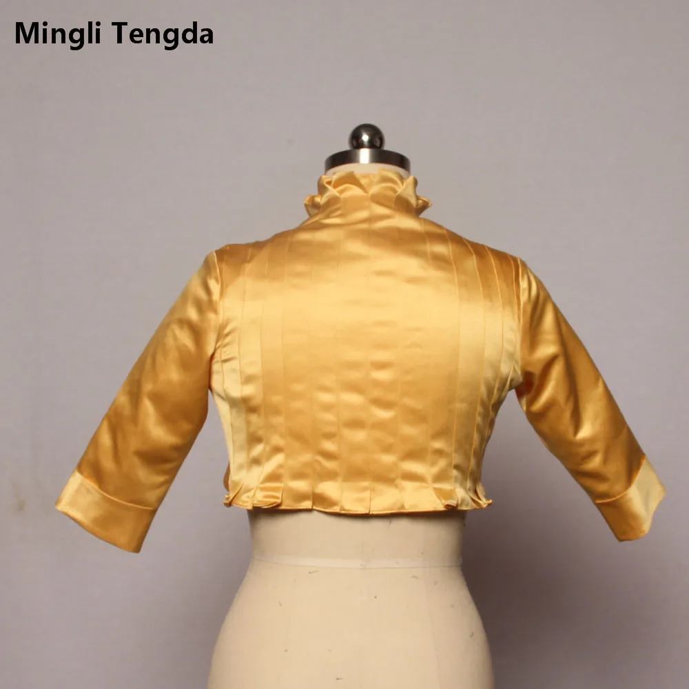 Mingli Tengda, королевский синий Свадебный жакет, болеро для невесты, Женское пальто, накидка, меховая накидка на плечи, гофрированный золотистый жакет с 3/4 рукавом
