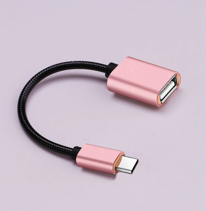 Elastic Rose Gold Оплетка type C USB OTG Кабель-адаптер кабель передачи данных для huawei P20 OPPO VIVO Tablet PC для Samsung Galaxy S8 S9 Plus смартфонов - Цвет: Elastic Rose Gold