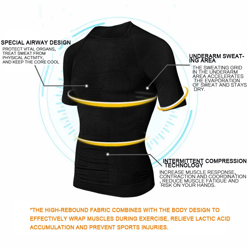 Рубашка мужская утягивающая с коротким рукавом шейпер для живота спортивная