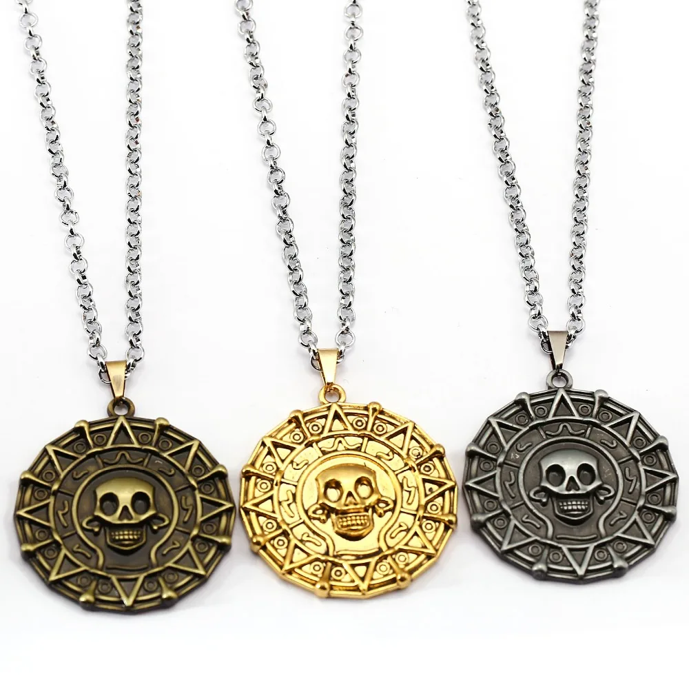 

Vintage Charm Jack Sparrow Aztec Coin Pendant Necklace Pirates of the Caribbean Necklace Wholesale Fashion Jewelry