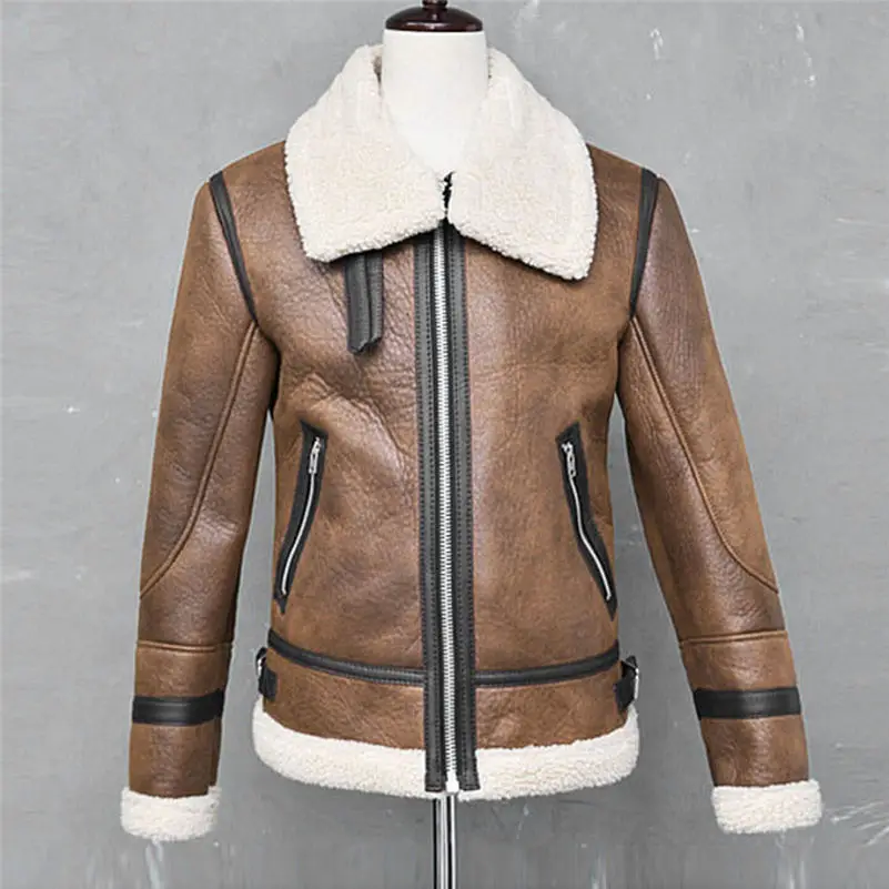 Для мужчин осень зима Highneck теплая меховая подкладка с Лацканами Кожаная верхняя одежда на молнии верхнее пальто#4O11# F