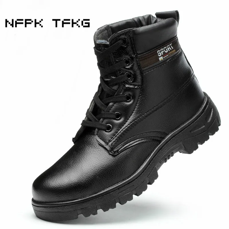 Модная мужская обувь из мягкой кожи со стальным носком теплая хлопковая для