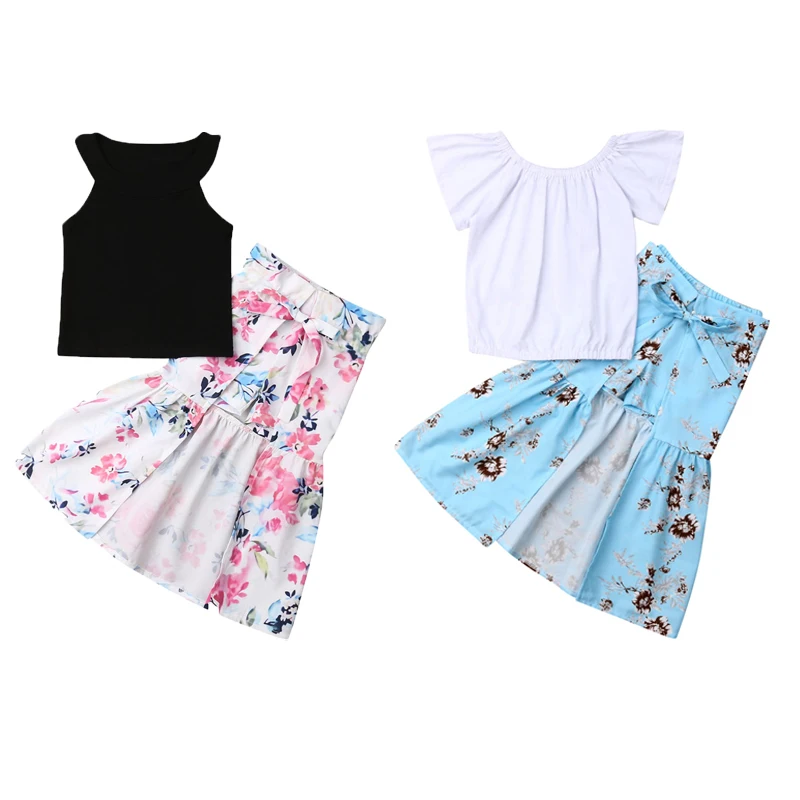 От 1 до 6 лет летние комплекты одежды для маленьких девочек однотонные Топы