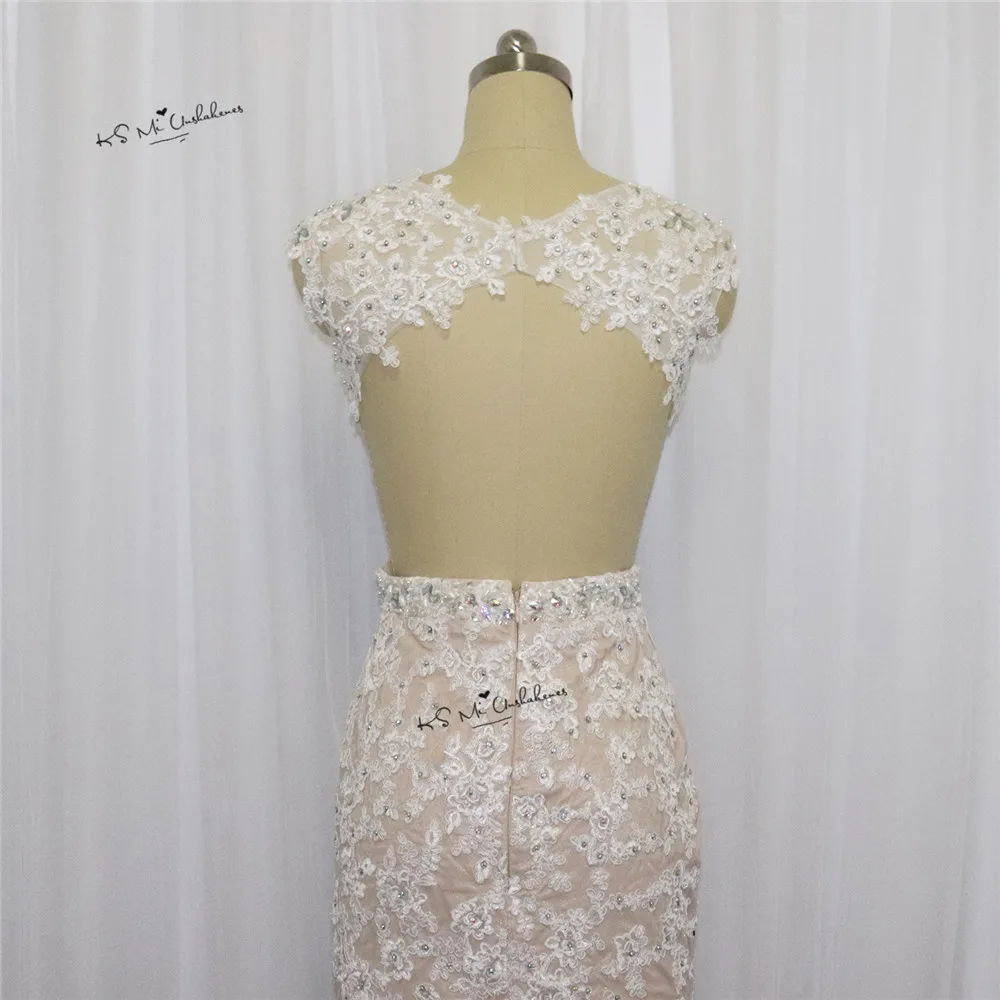 Vestido de Formatura сексуальные кружевные платья для выпускного вечера в стиле Русалочки без спины Вечерние платья Длинные Стразы галаджуркен кепки рукав шампанского