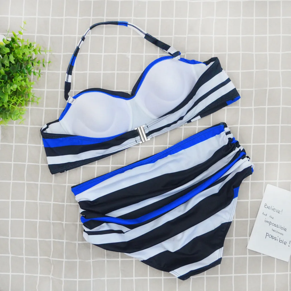Сексуальный Новый женский купальник однотонный комплект бикини с пуш-ап
