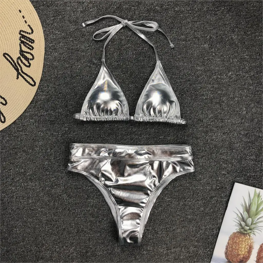 Женский купальник бикини простой бандажный Блестящий на лето| |
