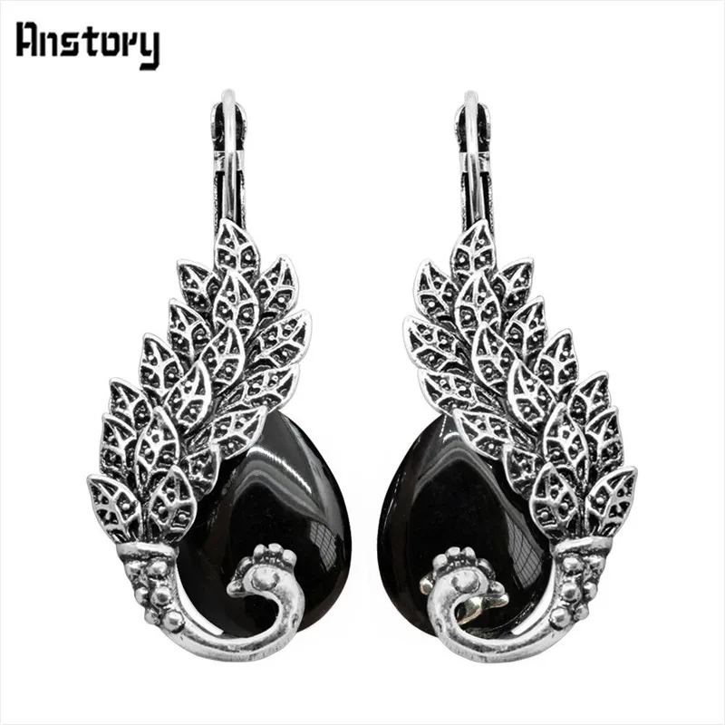 Капля Камень Павлин манжеты Серьги для Для женщин Античная Посеребренная Винтаж