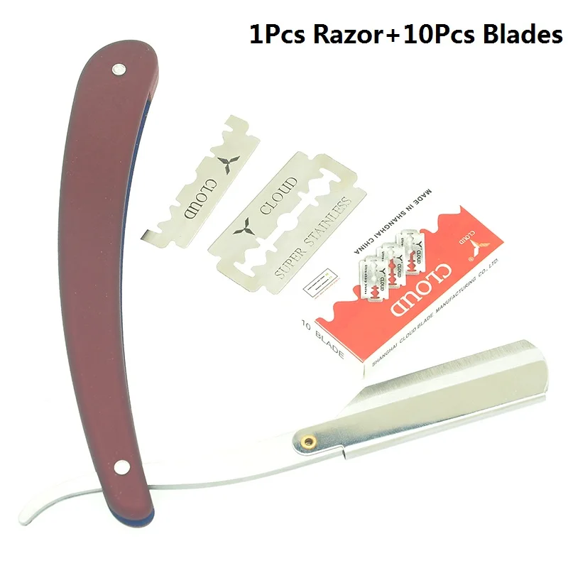 HC0014 10Blades Meisha 1 шт. бритвы для волос и 10 шт. лезвия парикмахерские бритвы Парикмахерская бритва из нержавеющей стали складной нож для бритья HC0003 - Цвет: HC0014 10Blades