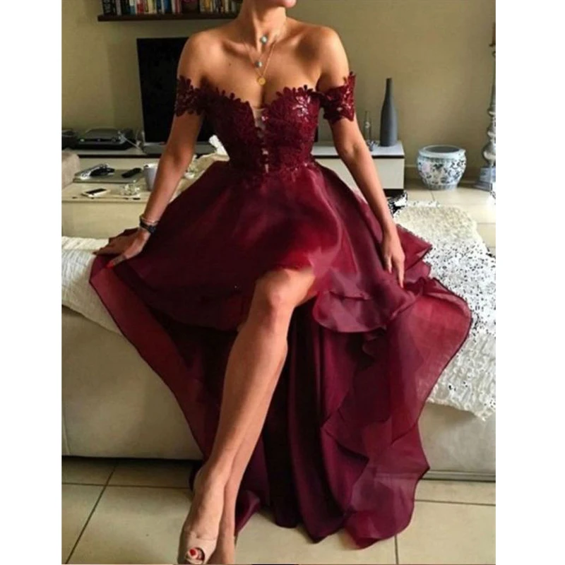 Женское длинное платье из органзы бордовое Пышное Платье с коротким рукавом для