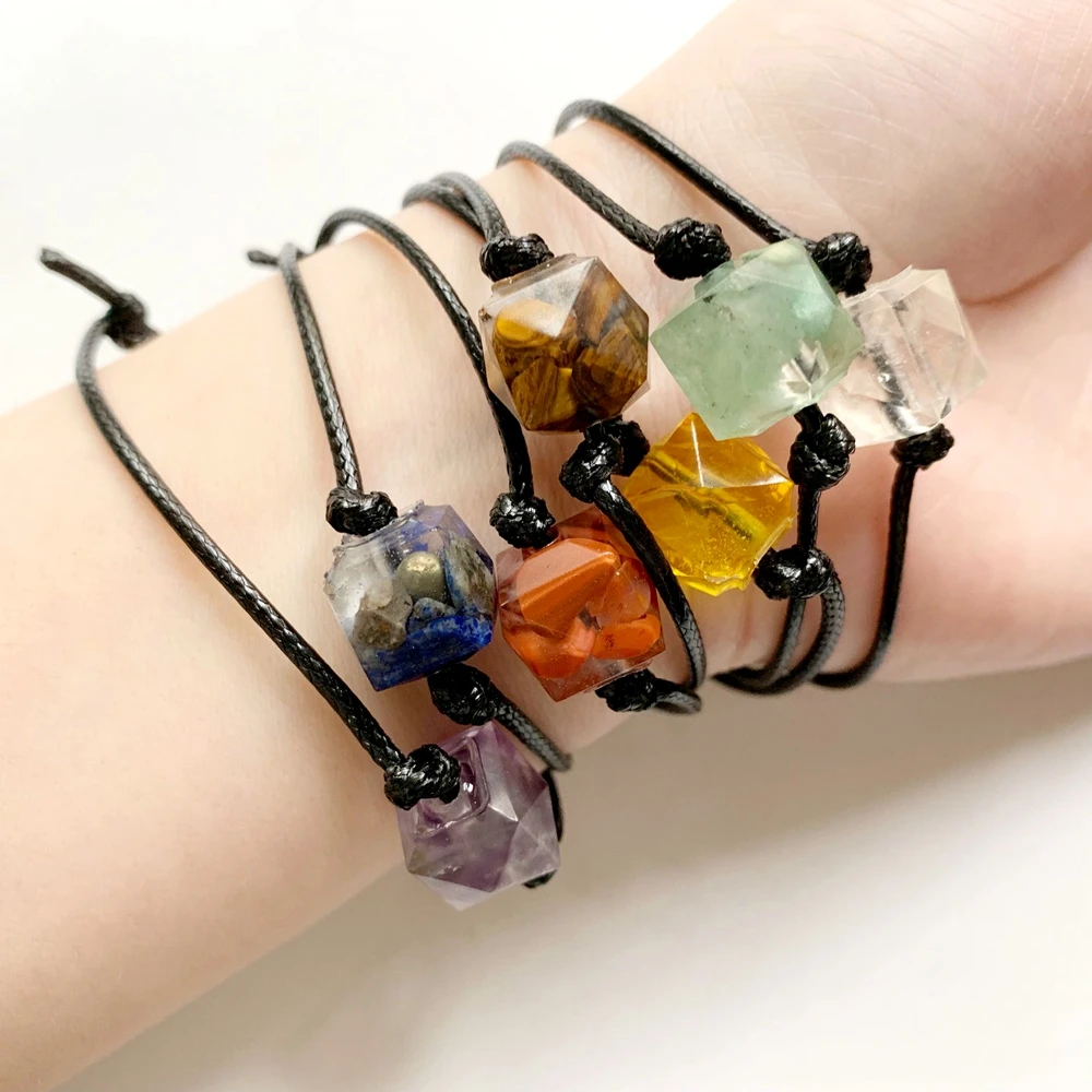 7 Чакра натуральный камень браслет Исцеление йогой чип бусины многогранный