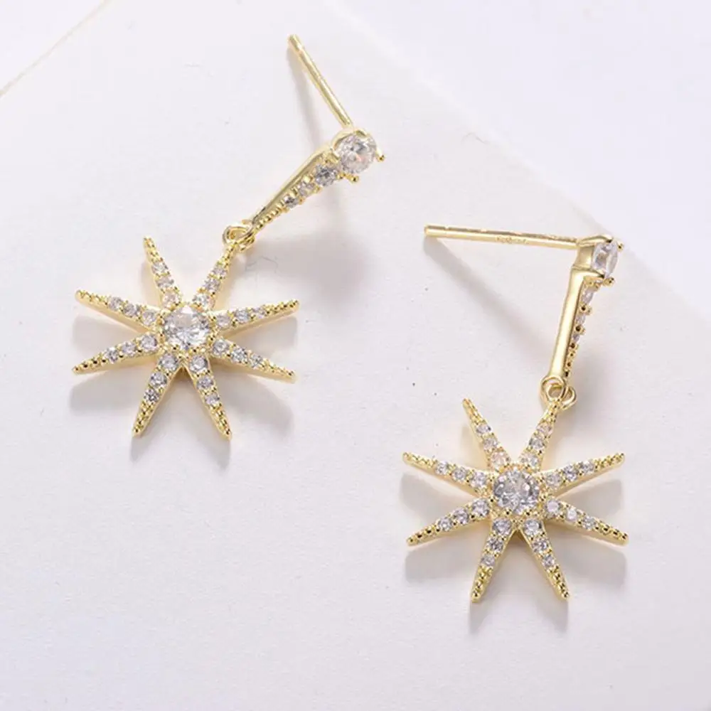 LicLiz New 925 Sterling Silver Sunlight Classic Gold Drop Earrings for Women Zircon Diamond Sun Dangle Jewelry LE0587 | Украшения и
