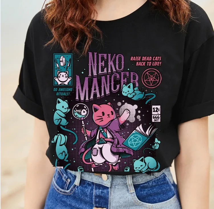 Забавная футболка PUDO WW Neko Mancer Cat Wizard, лучший рождественский подарок, высокое качество, хлопковая футболка, аниме, комикс, кошки, волшебники, футболки