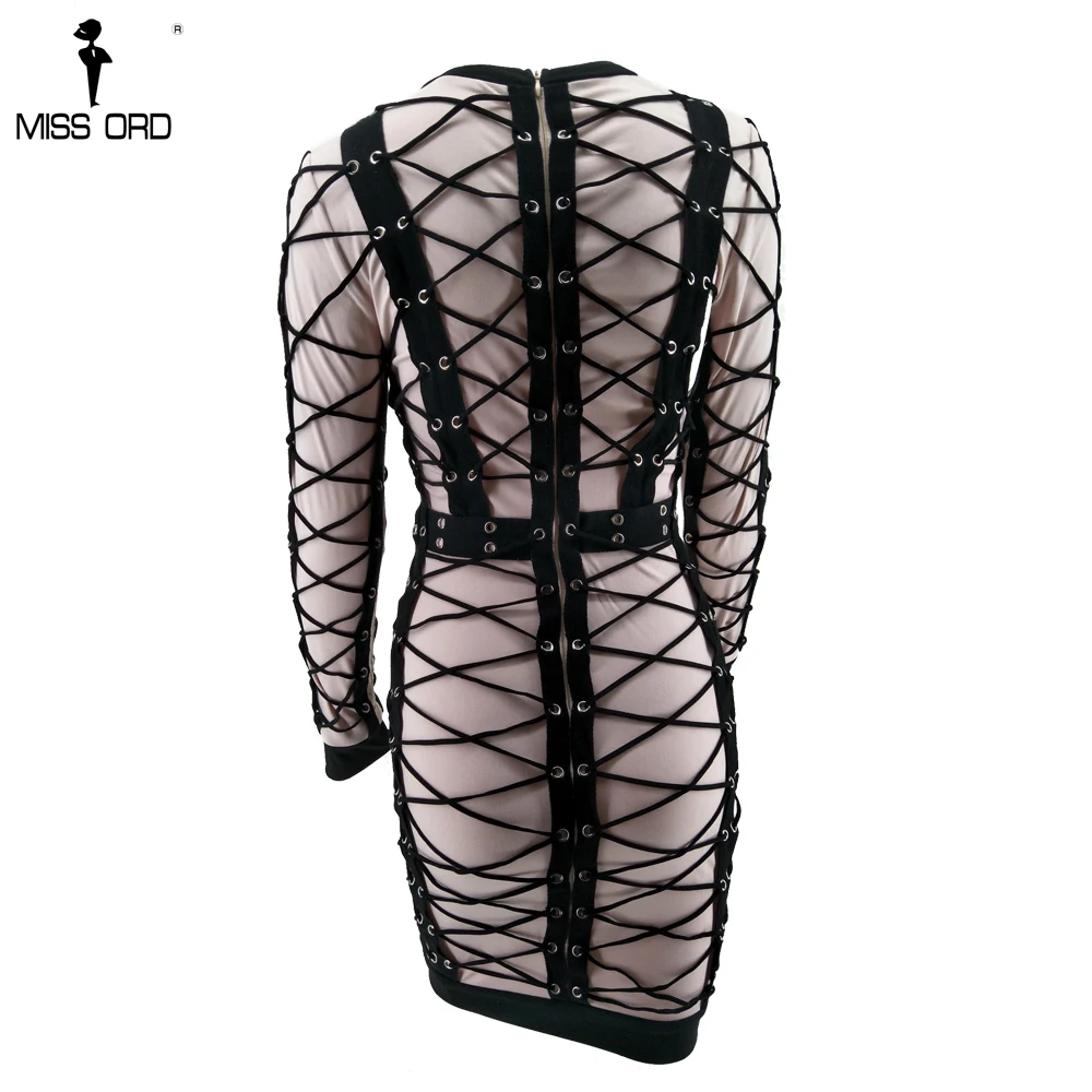 Missord 2020 Sexy Women New O Neck Long Sleeve Cross Bandage Elegant Mini Party Dress MQ8788 | Женская одежда