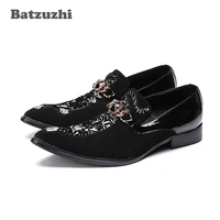 batzuzhi italian style pointed toe mens shoes black suede pattern leather dress shoes oxford flats designers business shoes men
