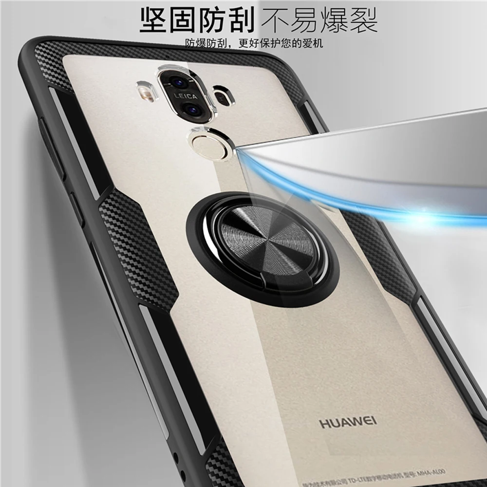 Adsorption Magnetic Car Bracket Clear Acrylic Case For Huawei mate 9 Soft Silicon Cover huawei mate9 Bumper |